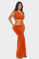 Women's Rust Venus Allure Waist Cutout Double Layer Maxi Dress – side view