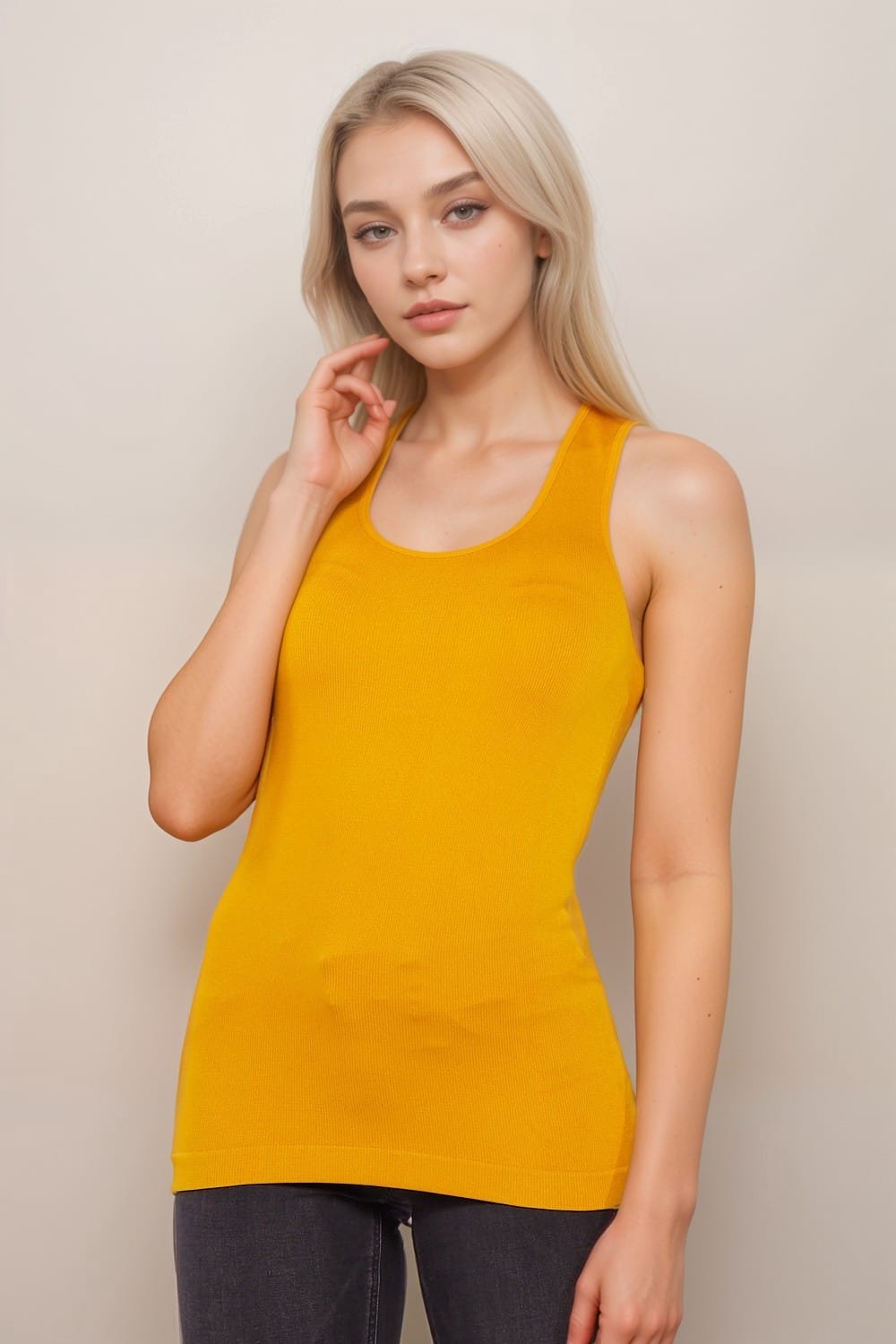Women's Seamless Ribbed Racerback Tank Top – detail view