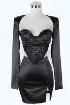 Women's Satin Blazer, Corset Top & Mini Skirt 3-Piece Set