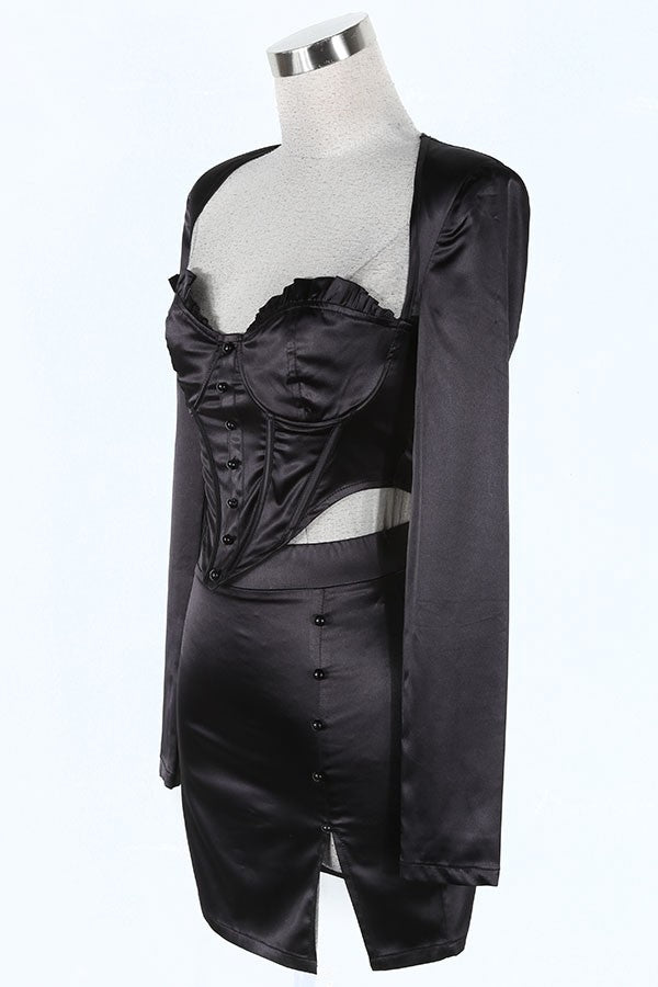 Women's Satin Blazer, Corset Top & Mini Skirt 3-Piece Set - photo 3