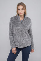 Women's Fuzzy Fleece Zip Front Pullover – front view