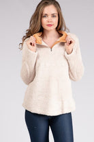 Women's Fuzzy Fleece Zip Front Pullover – back view