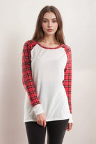 Women's Plaid Raglan Sleeve Top – front view