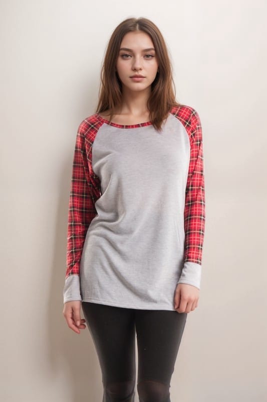 Women's Plaid Raglan Sleeve Top – detail view