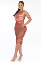 Women's Desert Mirage Rust Print Mesh Tunic Midi Dress – back view