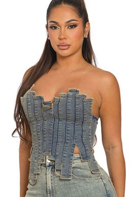 Women's Sweetheart Denim Corset Top - photo 2
