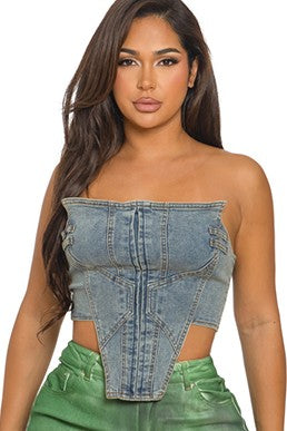 Women's Strapless Denim Corset Top