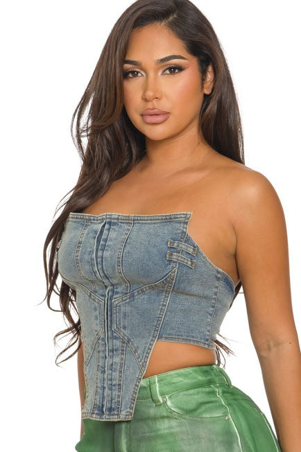 Women's Strapless Denim Corset Top - photo 2