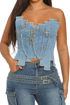 Women's Lace-Up Front Denim Corset Top - photo 3