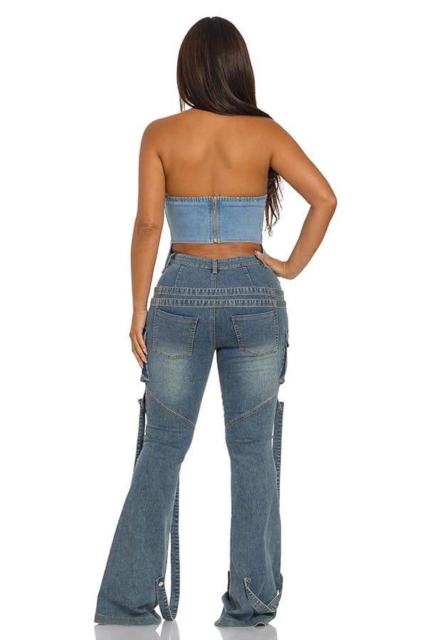 Women's Lace-Up Front Denim Corset Top - photo 4