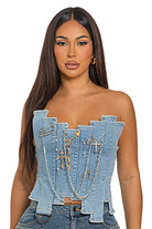 Women's Lace-Up Front Denim Corset Top