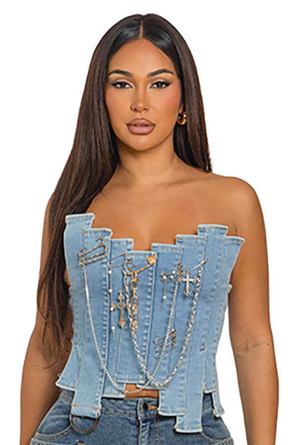 Women's Lace-Up Front Denim Corset Top