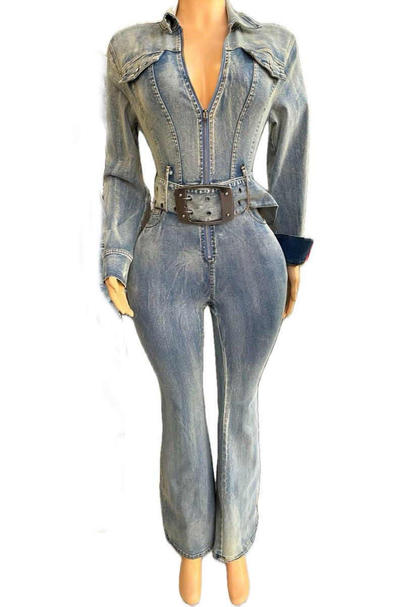 Denim jumpsuit side view