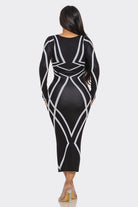Women's Black Gio Pattern Print Sweater Knit Midi Dress – detail view