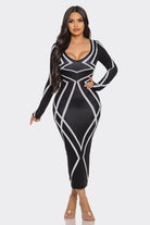 Women's Black Gio Pattern Print Sweater Knit Midi Dress – side view