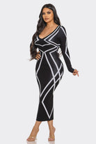 Women's Black Gio Pattern Print Sweater Knit Midi Dress – front view