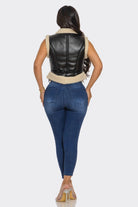 Women's Black Bucle Trim Leather Vest – detail view