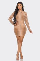 Women's Taupe 2 Tone Rib Sweater Mini Dress – front view