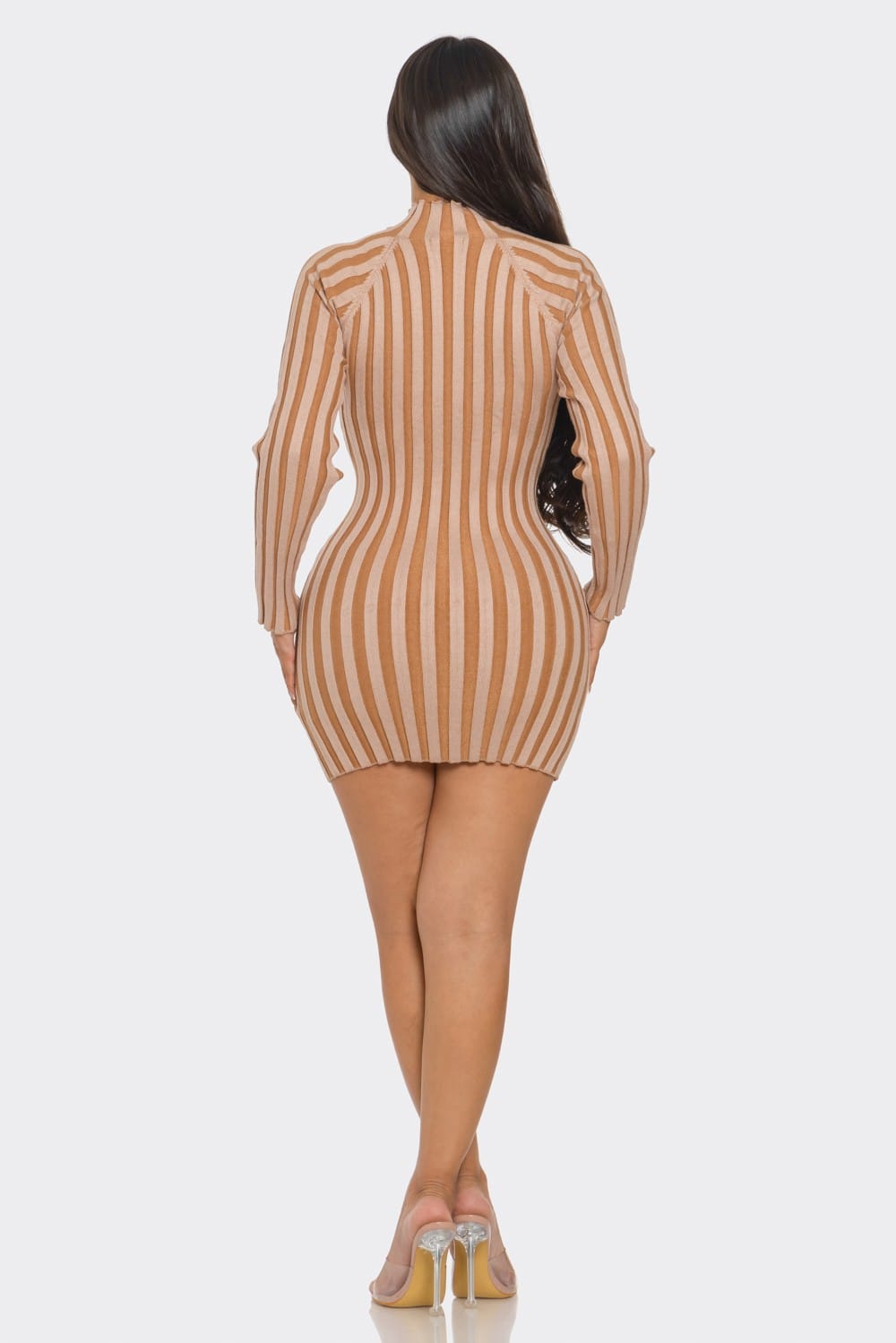 Women's Taupe 2 Tone Rib Sweater Mini Dress – detail view