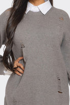 Women's Grey Destroyed Sweater Mini Dress – back view