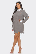 Women's Grey Destroyed Sweater Mini Dress – side view