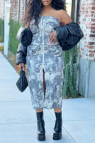 Tube denim maxi dress front view - Epicplacess