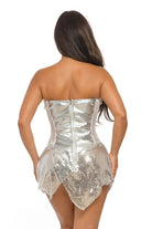 Women's silver metallic faux leather strapless corset mini dress - photo 4