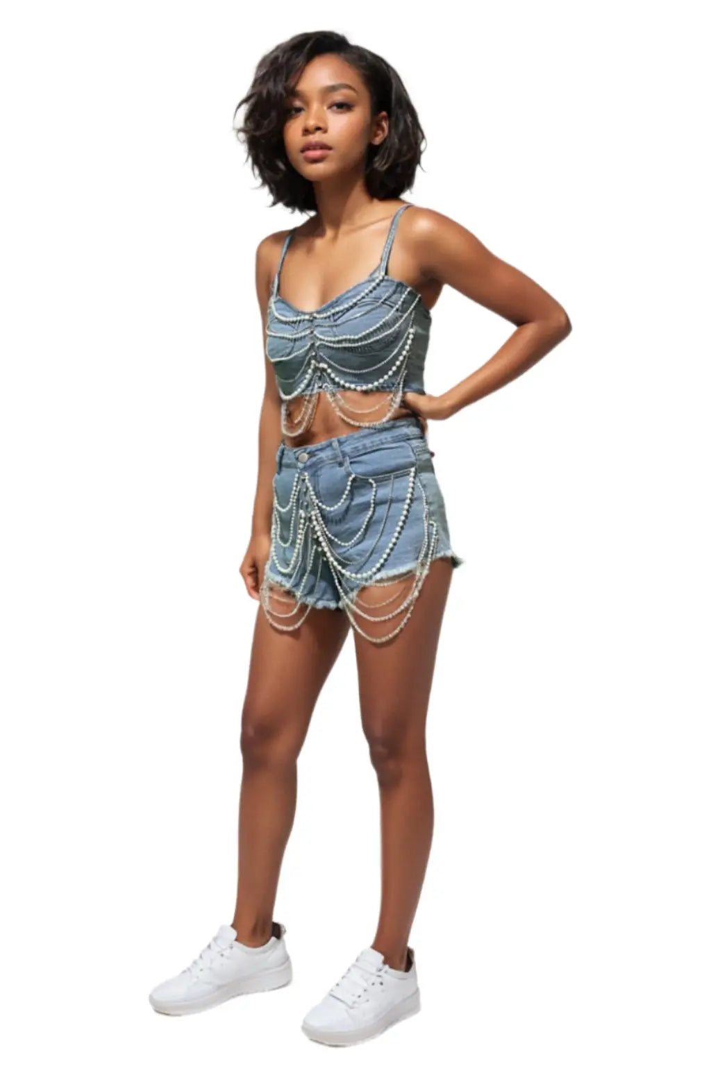 Denim shorts set front view - Epicplacess