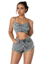 Pearl chain denim shorts set - Epicplacess