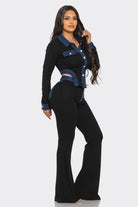 Women's Black Denim Contrast Pants Set – front view