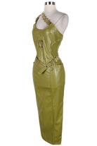 Women's Faux Leather One Shoulder Buckle Midi Dress - photo 2
