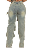 Women's Light Wash Cargo Pocket Wide Leg Jeans - photo 3