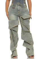 Women's Light Wash Cargo Pocket Wide Leg Jeans - photo 2