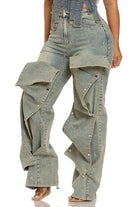 Women's Light Wash Cargo Pocket Wide Leg Jeans