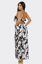 Women's Sahara Chic Geo Print Linen Tank Top Wide Leg Pants Set – back view