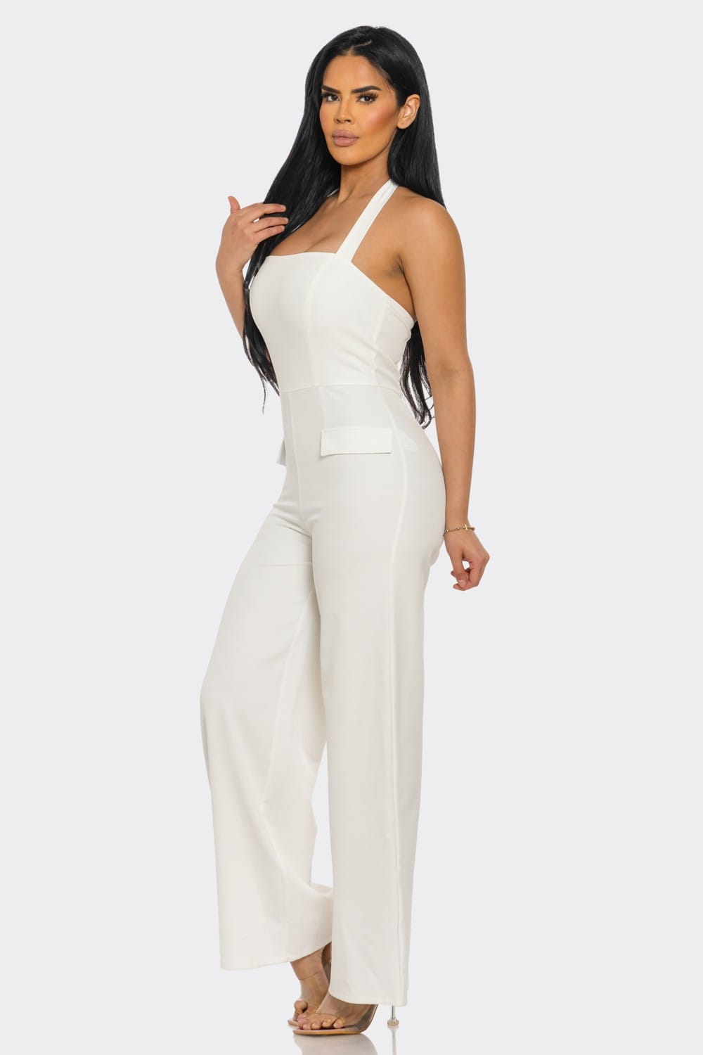 Women's Off-White Midnight Sculpt Halter Jumpsuit – back view