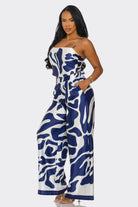 Women's Navy Bold Elegance Abstract Print Crop Top Wide Leg Pants Set – side view