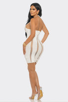 Women's Off-White Sculpted Illusion Sheer Mesh Halter Bodycon Mini Dress – side view