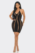 Women's Off-White Sculpted Illusion Sheer Mesh Halter Bodycon Mini Dress – detail view