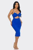 Women's Royal Blue Scarlet Desire Twist Front Cut-Out Ruched Midi Dress – side view