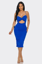Women's Royal Blue Scarlet Desire Twist Front Cut-Out Ruched Midi Dress – back view