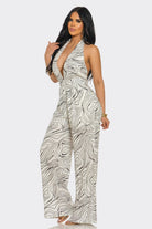 Women's Minimal Luxe Abstract Print Plunge Halter Wide Leg Jumpsuit – side view
