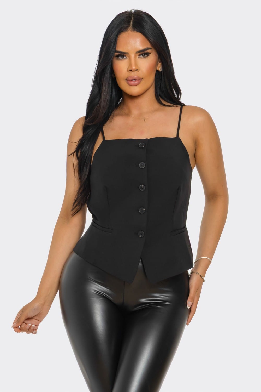 Women's Ivory Chic Button-Up Corset Top with Spaghetti Straps – side view