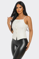 Women's Ivory Chic Button-Up Corset Top with Spaghetti Straps – full-length view