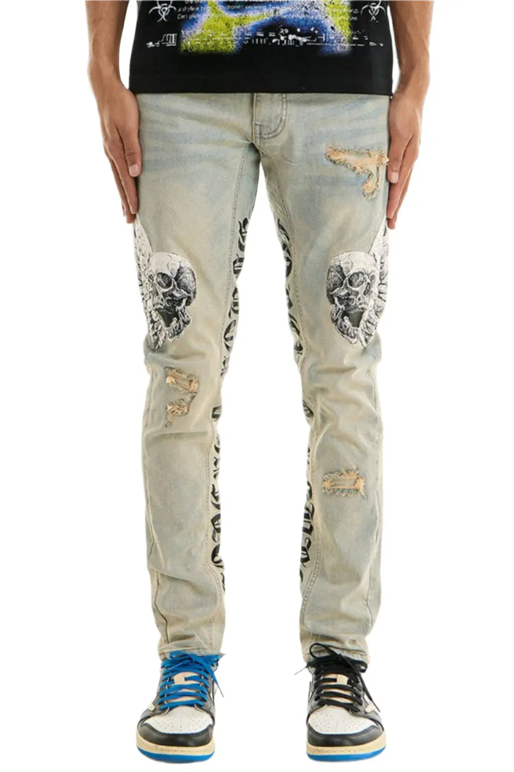 Tattoo print skinny jeans front view - Epicplacess