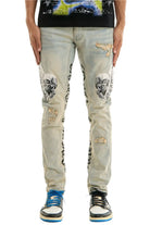 Tattoo print skinny jeans front view - Epicplacess