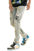 Men's stacked tattoo print skinny jeans - Epicplacess