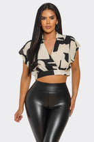 Women's Modern Muse Abstract Wrap Crop Top – front view