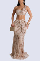 Sequin one-shoulder crop top and maxi skirt set - Epicplacess