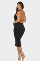 Women's Black Midnight Elegance Textured V-Neck Midi Dress – side view